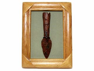 Rare Celtic Short Iron Spear Head,  Javeline Point In Wooden Frame,