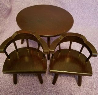 Vintage Dollhouse Wood Furniture Hall ' s Lifetime Toys Table Chairs Barbie Tammy 2