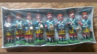 Very Rare 8 Vintage Wooden Toy Soldier Marching Band Figures - Indian Hand Made