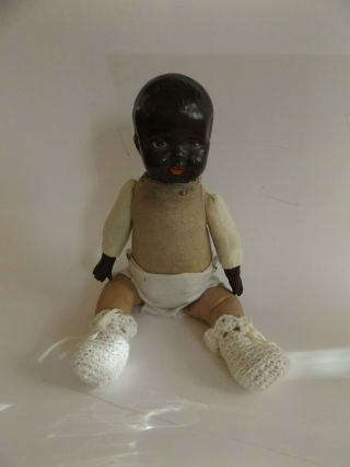 Antique 12 " Black Baby Doll With Composition Head & Cloth Body
