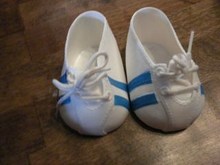 Vintage Cabbage Patch Kids Doll Shoes White Lace Up Boys Tennis Shoes Blue Strip