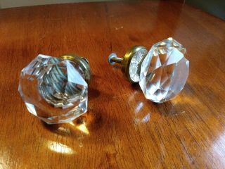 Antique Vintage Crystal Cut Glass Drawer Pull Knobs Faceted Star Center