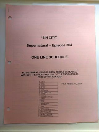 Rare Supernatural Cast & Crew One Line Schedule Script Episode 304