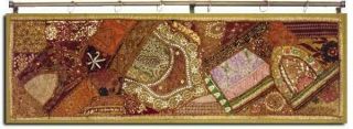 60 " Khaki Handcrafted Ind Sari Beads Sequin Vintage Decor Wall Hanging Tapestry