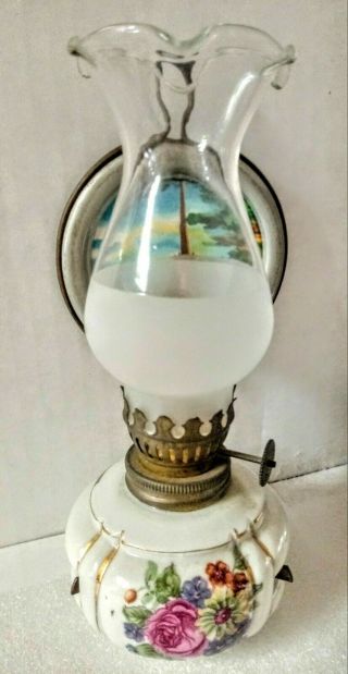 Antique Mini Handpainted Hurricane Kerosene Oil Lamp Wall Sconce Farm Type Rare