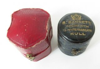 Antique Victorian Leather Drum Ring Boxes Rare Shield Shape Jewellers Display