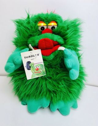 Vintage 1980s Furbles Green Monster Plush Hand Puppet 16” Mot