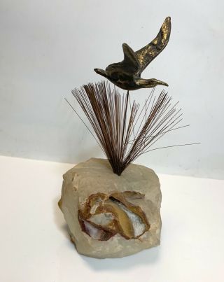 Vintage Curtis Jere Art Sculpture Quartz/bronze - Flying Seagull Over Reeds