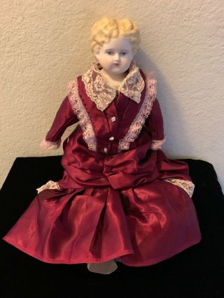 Rare Blonde 17” Antique 1800’s German Parian China Head Doll Victorian Dress