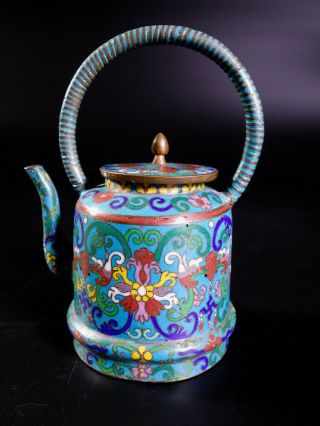 Rare Antique Chinese Painted Cloisonne Mini Bronze Brass Teapot