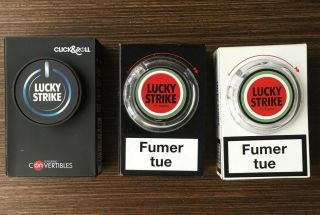THREE RARE tins Lucky Strike - opened to the side - from France / Brasil 2