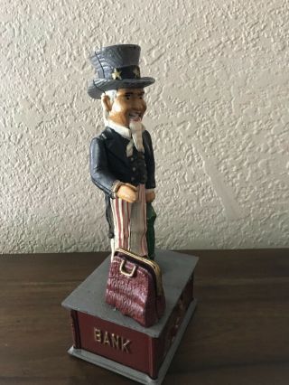 Rare Vintage Uncle Sam Heavy Cast Iron Mechanical Bank In