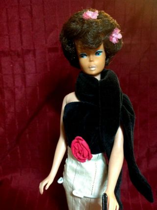 Vintage Mattel Bubble Barbie Make Up Vintage Black Velvet & Gold Dress