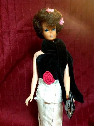 Vintage Mattel Bubble Barbie Make Up Vintage Black Velvet & Gold Dress 2