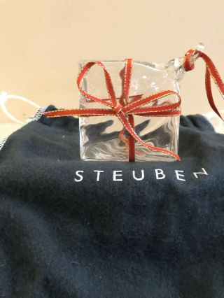 Steuben Glass Present | Holiday Gift Box | Rare Crystal Christmas Ornament W Bag