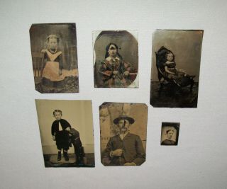 Old Antique Ca 1860s Group Six Tintype Ambrotype Photo ' s Men Women Children 2
