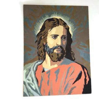 Vintage Mid - Century Paint By Number Jesus Christ 16 X 12 " Unframed Completed