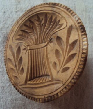Antique Hand Carved Wheat Sheaf Butter Stamp 19th Print Mold 4 1/4 " Diameter