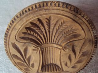 Antique hand carved Wheat Sheaf butter stamp 19th print mold 4 1/4 
