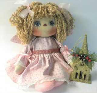 Hm Primitive Raggedy Ann Christmas Pink Angel Doll " Evangeline " Church Ornie