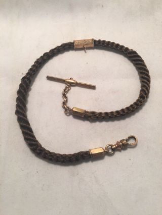 Antique Victorian Signed R.  H.  M.  Co.  Mourning Hair Gf Gold Filled Watch Chain Fob