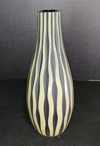 Mid Century Modern Brutalist Carved Black Glass Vase