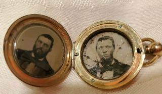 Antique Civil War Era Tin Type Photo In Gold Filled Locket