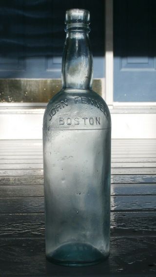 Antique John Fennell Early Three Piece Mold Aqua - Blue Whiskey Bottle - Boston