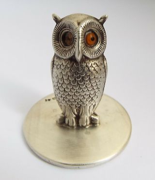 Lovely Rare Antique Sampson Mordan 1908 Sterling Silver Owl Menu Name Holder