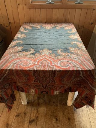 Vintage/antique Hand Woven Large 67”x 66” Tapestry Paisley Print Dark Reds