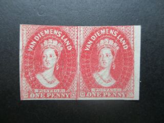 Tasmania Stamps: Chalon Imperf Pair Rare - Post (f96)