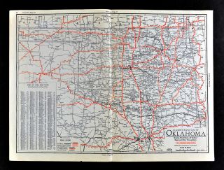 1930 Clason Auto Road Map Oklahoma City Tulsa Muskogee Guthrie Dallas Texas