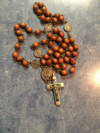 Old Antique Rosary Smooth Wooden Beads Wood France