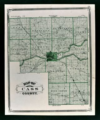 1876 Indiana Map Cass County Map Logansport Wabash River Georgetown Railroads