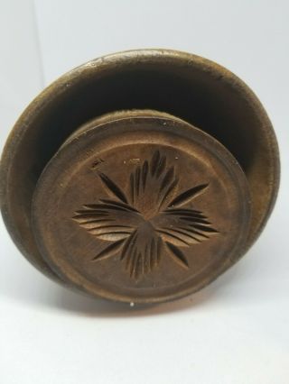 Vintage Country Folk Art Americana Wood 4 " Butter Mold Press Carved Star Stamp