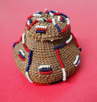 Fine Old Rare Southern African Swaziland Beaded Herb Basket Zulu South African