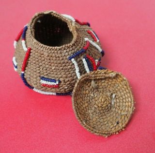 FINE OLD RARE SOUTHERN AFRICAN SWAZILAND BEADED HERB BASKET ZULU SOUTH AFRICAN 3