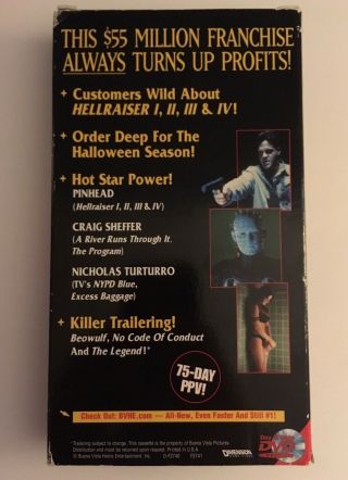 Hellraiser 5 Inferno VHS Clive Barker Horror Rare Demo Screener Very Good 3
