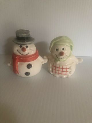 Vintage Kreiss Christmas Snowman Couple Salt And Pepper Shaker Set Japan Rare