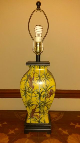 Tropical Asian Chinoiserie Bamboo Monkey Painted Table Lamp Frederick Cooper