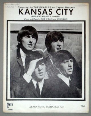 Vintage The Beatles Sheet Music Kansas City C.  1964 Early And Rare One
