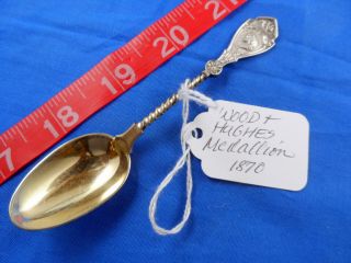 Wood & Hughes Medallion Face Sterling Silver Spoon 4 - 3/8 " Antique Demitasse