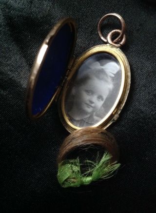 Fine Antique Gold Filled Pearl Girl Child Photo Hair Lock Locket Ribbon Mourning