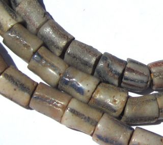 31 3/4 " Strand Of Rare Well Worn Striped African Sand Cast Trade Beads