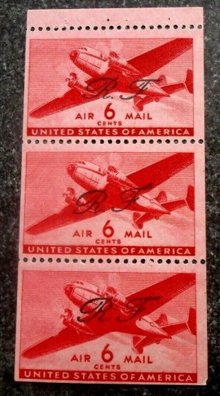 Buffalo Stamps: Rare Rf Overprint Complete Booklet Pane Of 3,  Nh/og & F/vf