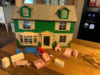 Vintage 1950s Marx Tin Litho Metal Dollhouse Furniture Small Story Colonial