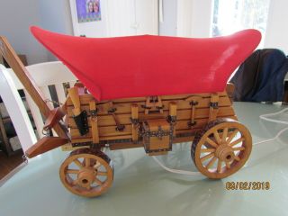 Vintage Mid Century Hand Made Wood Copper Chuck Wagon Lamp