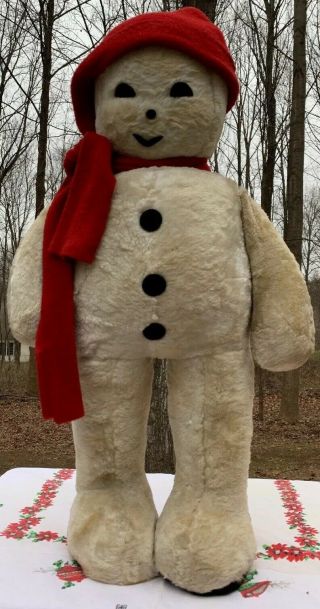 Mid Century Vtg Rare Knickerbocker Plush Snowman Doll Toy Christmas Unusual