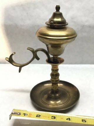 Antique Brass Whale Oil Lamp Chamber Stick W/ Lid Rare Yorktown ? Brass Vintage