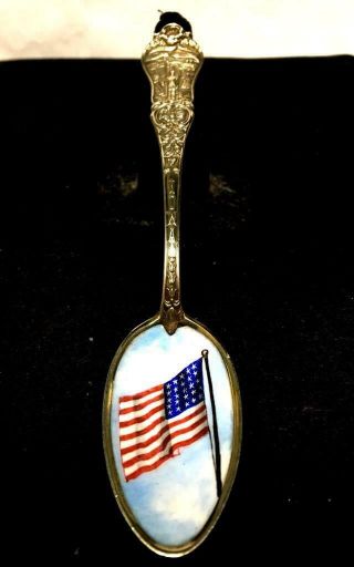 Gorgeous Antique Gorham Sterling Enamel American Flag Souvenir Spoon